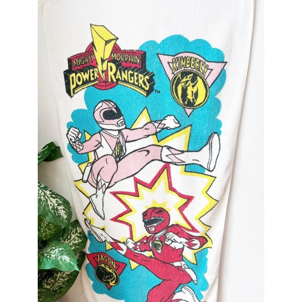 Mighty‎ Morphin Power Rangers Beach Towel White 1994 Jason Kimberly Red Pink